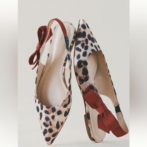 Maeve for Anthropologie Side Bow Sling Back Leopard Print Flats with Red Bow